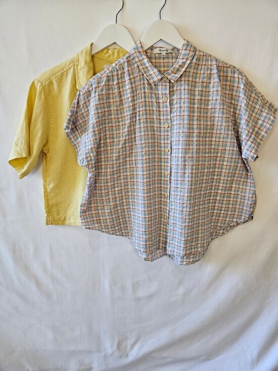Madewell Tops - Madewell Bundle Crop Button Up Shirt Yellow Plaid Small